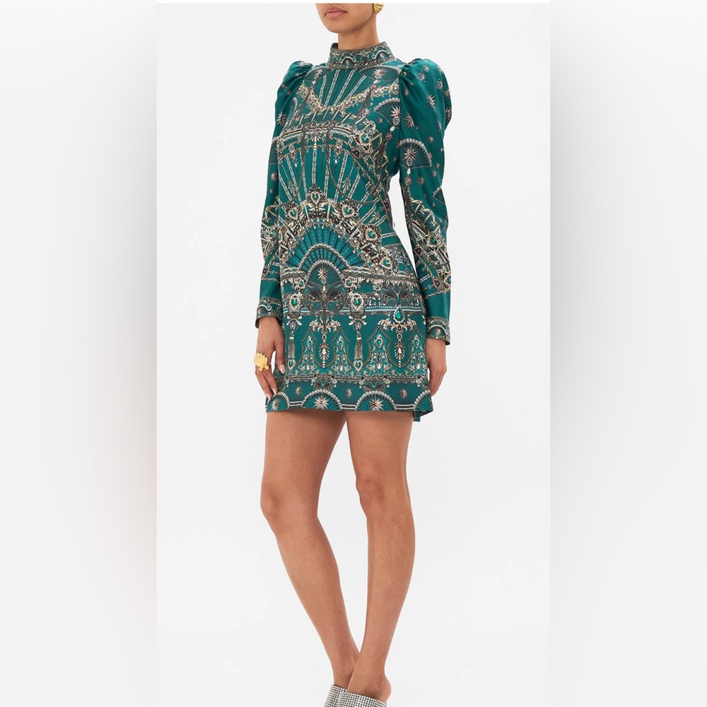 CAMILLA Puff Sleeve High Neck Mini Dress